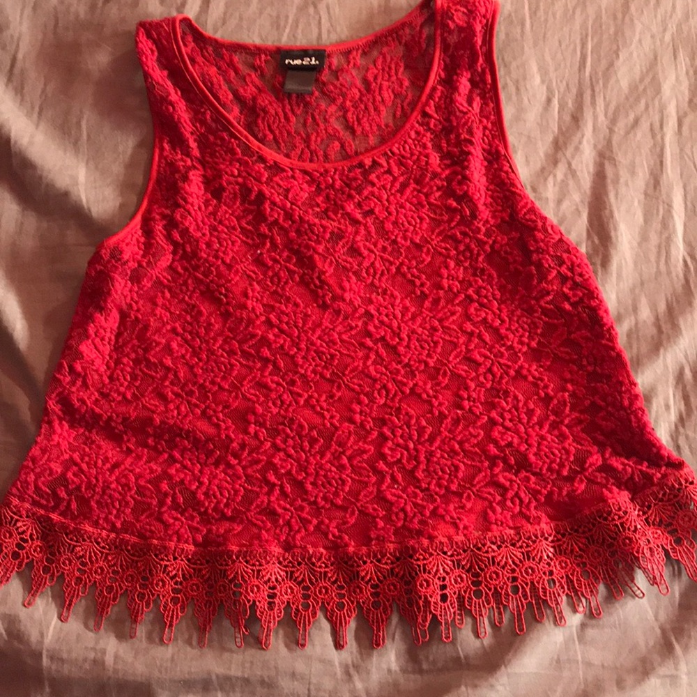 Red lace crop top